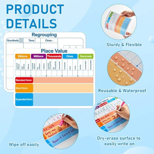 Image of 48Pcs Place Value Double Sided Cardboard for Students Dry Erase Sheets Billions to Decimal Numbers Whiteboard Math Regroups Manipulatives Supplies for Teacher Teaching Tool Portable Learning 12 inch x 9 inch