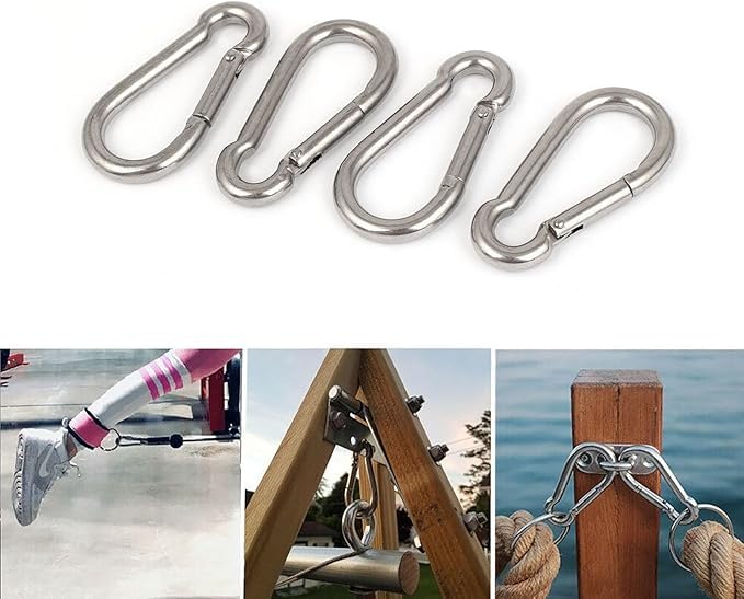 Paquete de 4 mosquetones de gancho de resorte de 3.15 pulgadas, accesorios de máquina de cable para gimnasio en casa, máquina de ejercicio, clip de acero resistente para fitness al aire libre