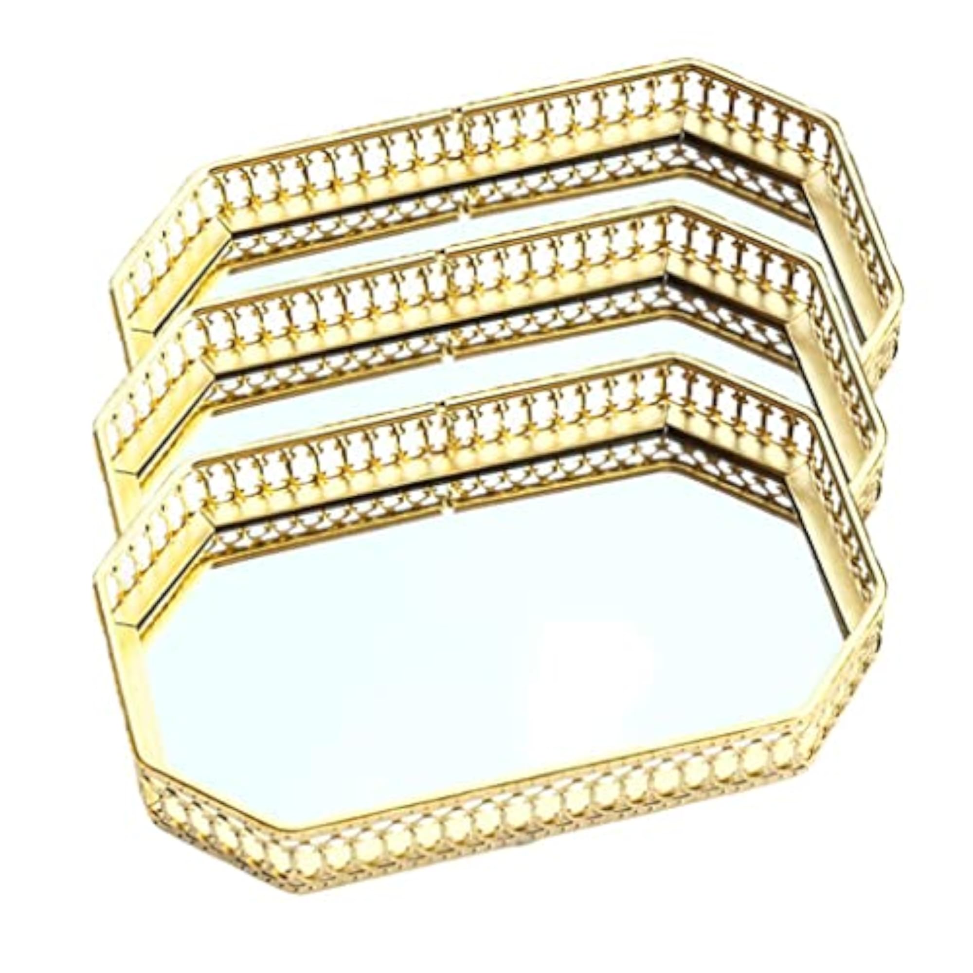 3pcs Tray Serving Mirror Jewelry Storage Display Tray