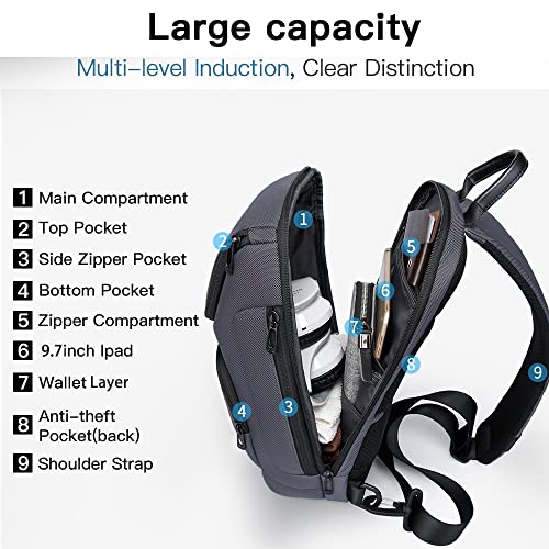 Image of BANGE Sling Bag, Waterproof Men's Chest Bag Shoulder bags Crossbody Sling Backpack for Men, 7565grey, Durable
