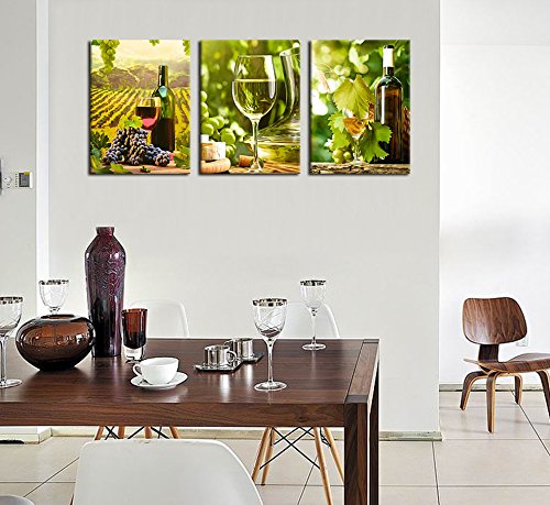 Yearainn Kitchen Canvas Art Grapes Wine Bottle Pictures For Dining Room Wall Decor thumb #1