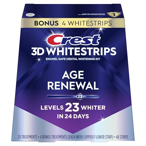 Image of Crest 3D Whitestrips Age Renewal, 3D White, Teeth Whitening Strip Kit, 48 Strips (24 Count Pack), Crest Teeth Whitening Strips, Teeth Whitening Kit