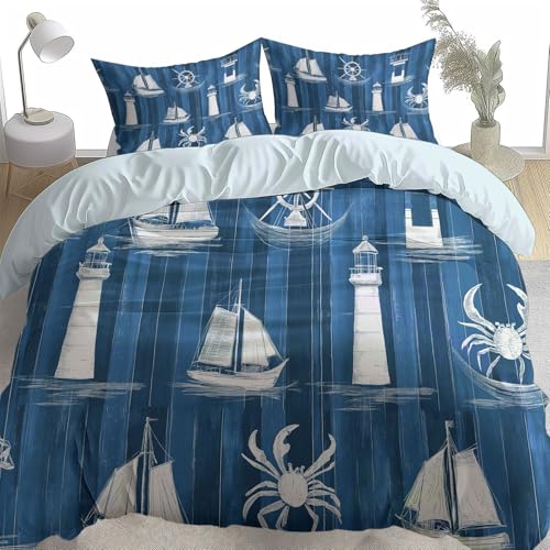 Blue Duvet Cover Toddler Lighthouse 3 Pieces Bedding Set 40