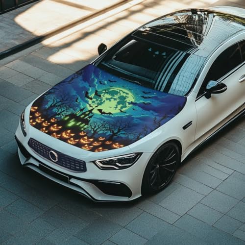 Image of Green Moon Castle Car Hood Cover Polyester Elastic Fabrics Can be Washed Suitable for Large SUV and Pickup Trucks