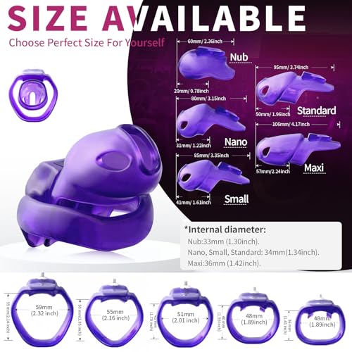 Image of HTV5 Resin Chastity Cage, 5 Wide Comfort Rings Click&Lock Lock for Men, Adult Sex Toy (Purple, Nano)