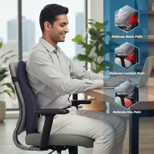 Image of Back Support for Office Chair | 5-Yr-Warranty| Memory Foam Lumbar Support Pillow | Orthopedic Backrest for Lower Back Pain Relief | Ergonomic Desk Chair & Car Cushion (Large)(Set of 3)