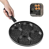 Poêle à quatre trous ronde petit déjeuner, 24,5 cm ménage aluminium petit déjeuner poêle antiadhésive poêle avec poignée ustensiles de cuisine pour oeuf boulette pan complément a