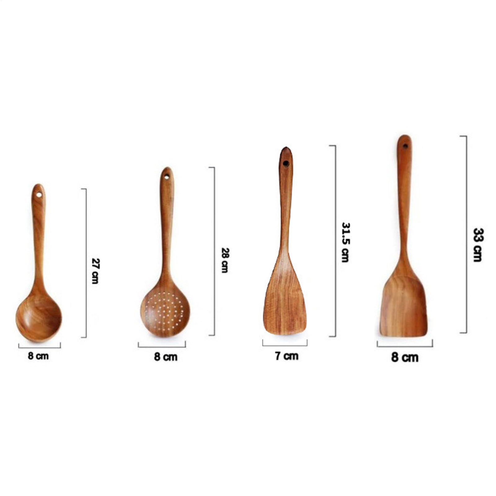 Juego de utensilios de cocina de madera natural - Cucharas de cocina de 4