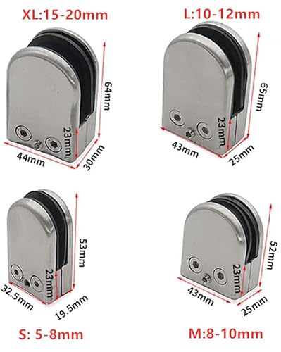 Edelstahl 304 Glasbefestigungsklammer - Bohrungsfreie Fischmaul-Klemme für Treppengeländer, Unsichtbare Halterung für Glaspaneele (4er Set) (XL: 15-20MM)