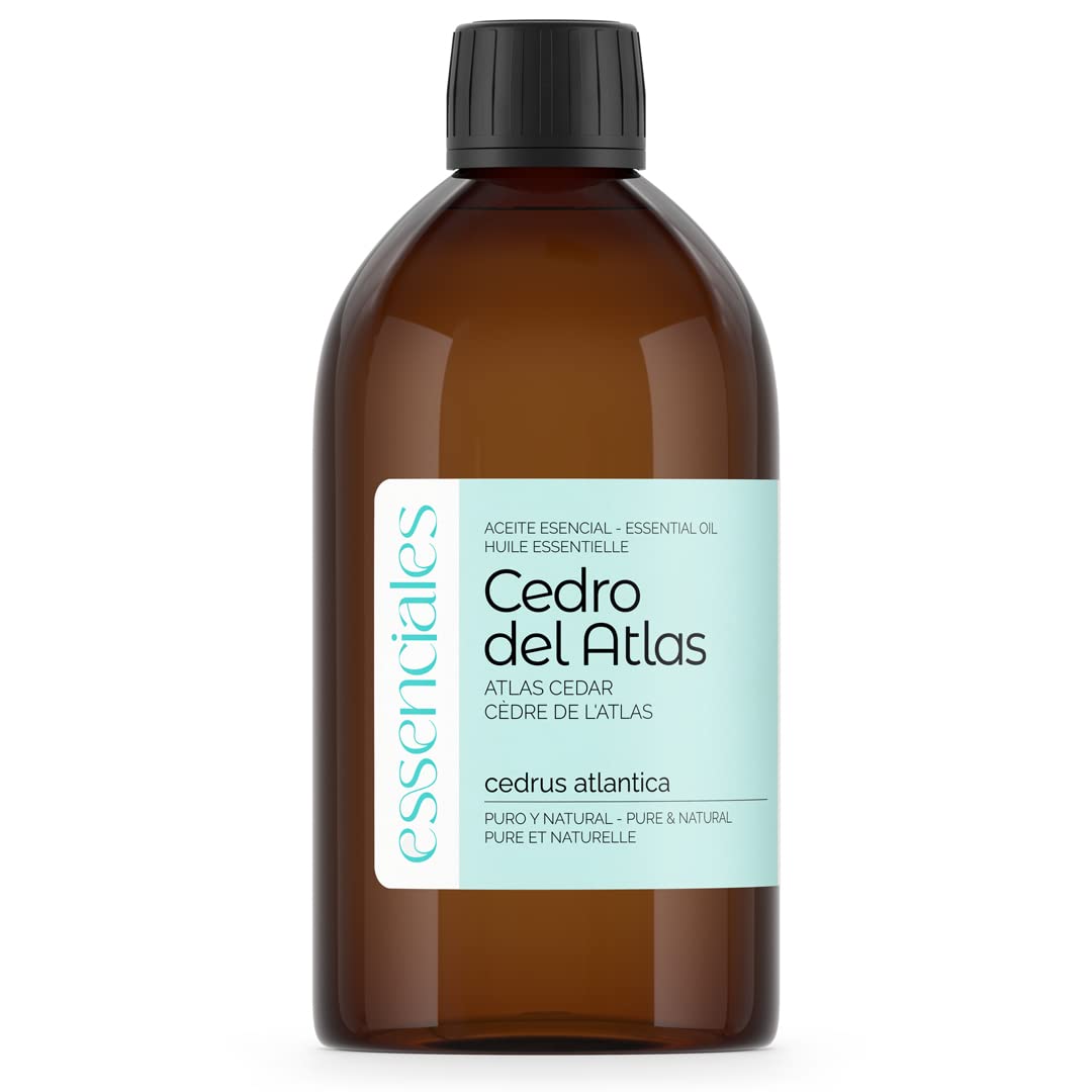 ESSENCIALES Aceite Esencial de Cedro 500 ml – 100% Puro y Natural – Aroma Envolvente – Ideal para Difusor, Relax y Aromaterapia