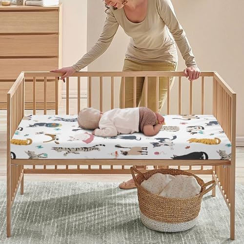 Image of Different Cats Poses Baby Crib Sheets Fitted Crib Sheets Kid Crib Fitted Sheets Crib Cover Single Pack 28 inchx52 inch for Boys Girls