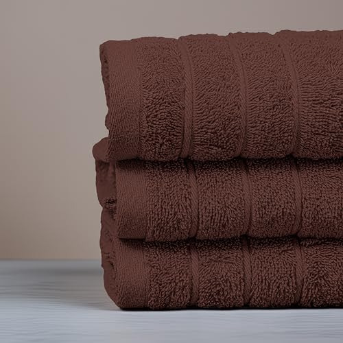Image of Tens Towels Pack of 6 Hand Towels, 100% Cotton, Lighter Weight, Quick to Dry, 16 x 28 Inches, Super Soft & Absorbent, Perfect for Bathroom & Kitchen (Brown)