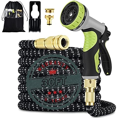 Garden Hose 30FT Flexible Hose Pipe with 9 Function Spray Nozzle,Strongest Latex Expandable Hose,Lightweight Leakproof Garden Hose with Solid Brass Fitting for Garden Watering Car Washing Pet Bathing Cover