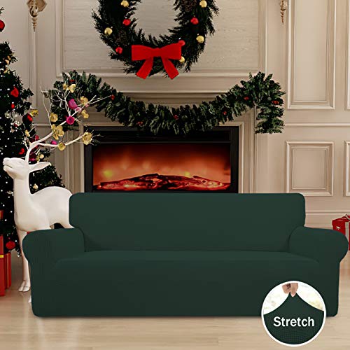 Image of Easy-Going Stretch Sofa Slipcover 1-Piece Sofa Cover Furniture Protector Couch Soft with Elastic Bottom for Kids, Polyester Spandex Jacquard Fabric Small Checks (Sofa, Dark Green)