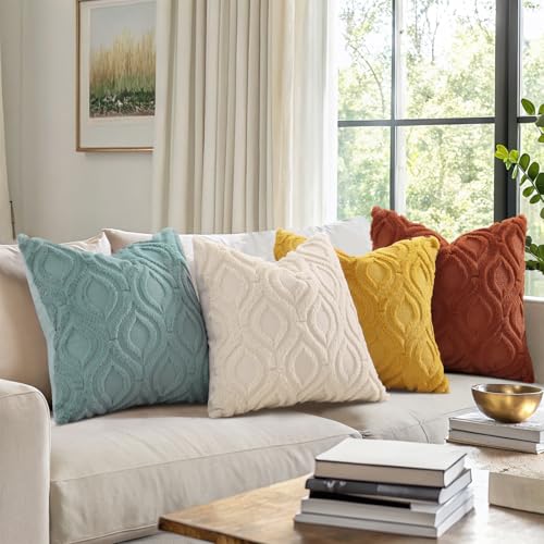 decorUhome Throw Pillow Covers 12x20 Inch Set of 2, Soft Plush Decorative Faux Fur Mustard Yellow Solid Couch Pillow Covers, Accent Farmhouse Neutral Lumbar Euro Pillow Cases for Sofa Bed Living Room