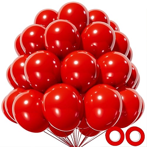 KAWKALSH 110Pcs Red Balloons 12 inch Latex Party Balloons with Ribbon Helium Quality for Baby Shower Birthday Party Decoration Wedding Halloween or Christmas Party (Red)