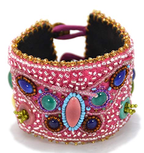 Bracelet papillon rose cuir perle verre porcelaine femme original