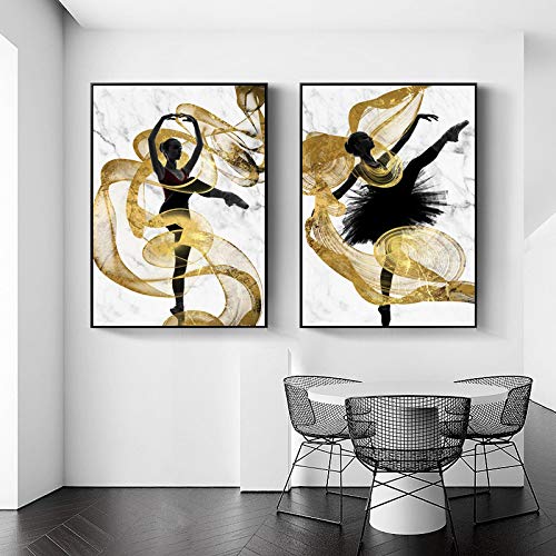 Ruban doré affiche abstraite danseuse volante lot de 2 toiles