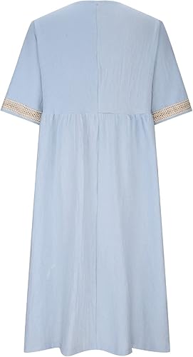 Miniatura 4 de NaRHbrg Vestido de verano para mujer, casual, estampado floral, vestido midi con botones, cuello en V, manga corta, vestido de verano bohemio