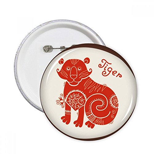 Badge rond tigre rouge S ornement zodiaque multicolore