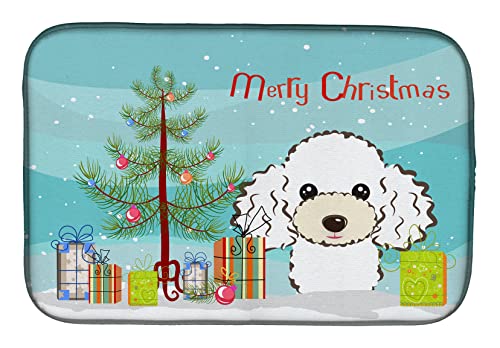 Caroline's Treasures BB1629DDM Christmas Tree and White Poodle Dish Drying Mat Absorbent Dish Drying Mat Pad for Kitchen Counter Dish Drainer Mat for Countertop, 14 x 21", Multicolor