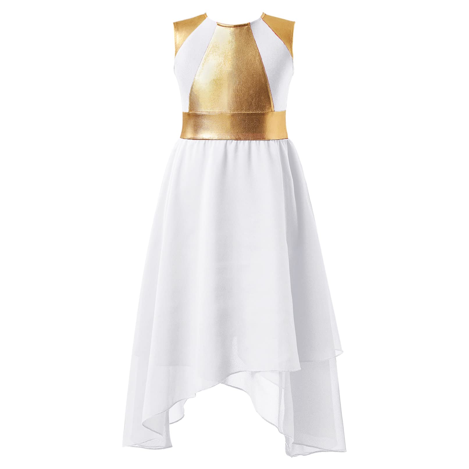 Kids Girls Metallic Dance Dress - Sleeveless Lyrical Worship Celebration Costume