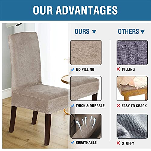 Velvet Dining Chair Cover Spandex Elastic Chair Slipcover Dining Room Chair Covers Seat Case For Wedding Hotel Banquet,Light Coffee,6Pcs #TOP2