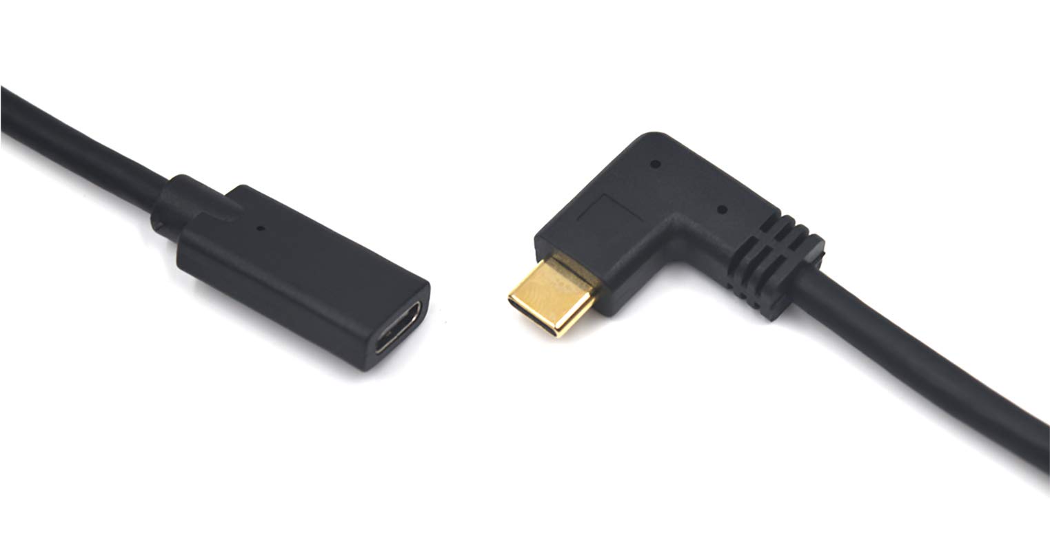 USB-C-Stecker auf USB-C-Verlängerungskabel, 90-Grad-Winkel, links und rechts, USB-Typ-C-Stecker auf Buchse, Lade- und Datenübertragungskabel, 3 A & 10 Gbit/s (links & rechts – 60 cm)