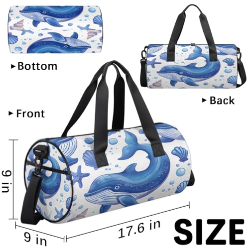 Animals Whales Round Barrel Sports Fitness Bag, White Blue Travel Luggage Bag, Reusable Handbag, Suitable For Men and Women3