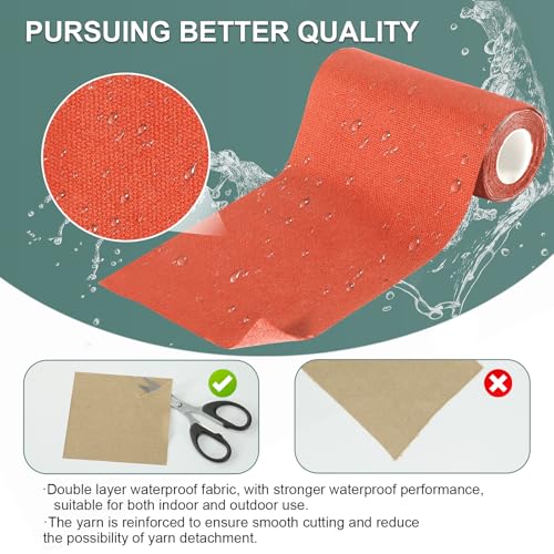 Image of Linen Canvas Repair Tape, 4 inch x 63 inch Orange Waterproof Self-Adhesive Patch for Outdoor Gear, Durable and Weatherproof Fabric Tape for Boat Covers, Tents, Sofas, Sun Shades, Awnings, and Lounge Chairs