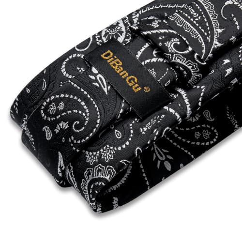 Image of DiBanGu Paisley Ties for Men Silk Necktie and Pocket Square Cufflinks Tie Clip Set Woven Classic Mens Tie for Wedding Party