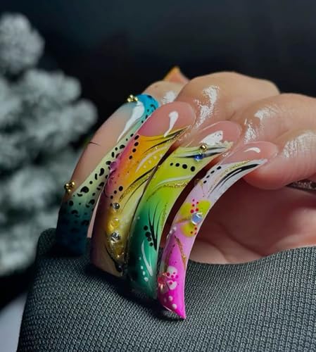 Gleamrain Curved Press on Nails Long for Women Prom 24pcs