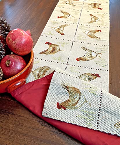 Tache 7 Piece Country Farmhouse Rooster Chickens Antique Vintage Traditional Home Beige Decorative Woven Tapestry Placemats Table Runner #TOP7