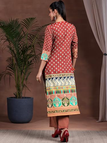 Image of Libas Womens Printed Crepe Straight Kurta With Palazzos | daily wear suit