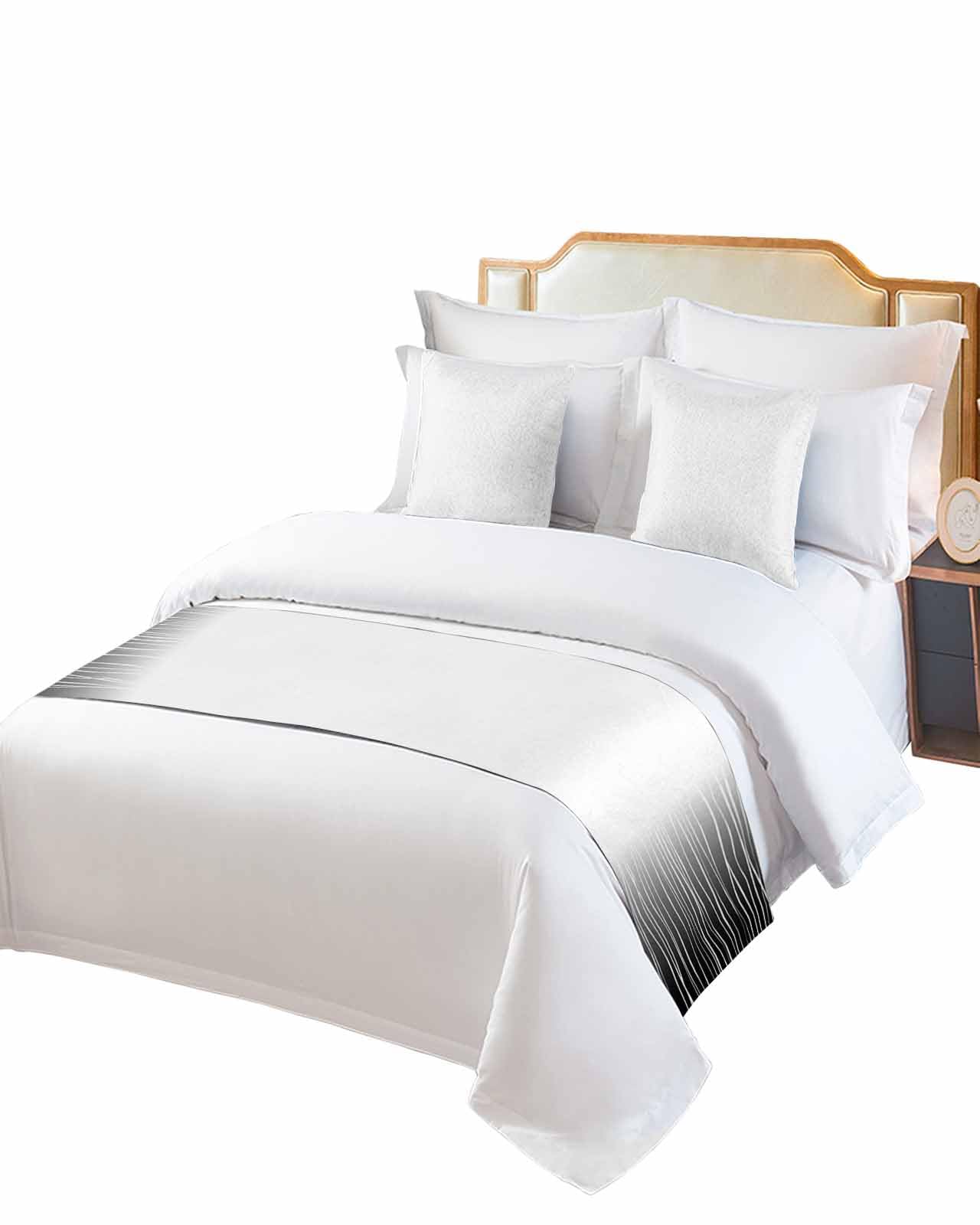 Black White Bed Runner Scarf for Full Size Bed Foot,Decorative Bedding Accessory Stainproof & Dustproof Soft Protector For Bedroom Hotel Wedding Room Ombre Gradient Striped Minimalist Texture 83