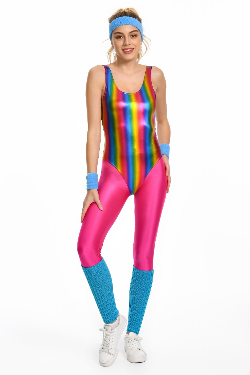 Juego de 6 piezas de traje de fitness de los años 80 para mujer, colorido, mono de yoga, pantalones de entrenamiento, traje retro