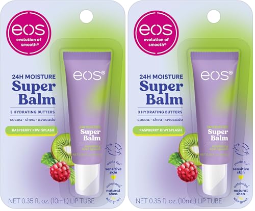 Image of eos 24H Moisture Super Balm - Raspberry Kiwi Splash, Day or Night Lip Treatment, Made for Sensitive Skin, Lip Balms & Moisturizers, 0.35 fl oz (Pack of 2)