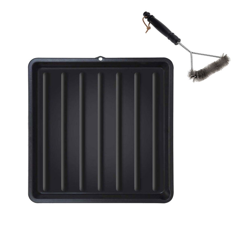 ToCi Grillrost Reinigungswanne 67 x 67 cm + Grillbürste 30x17 cm– Kunststoff Wanne für 60 cm Grillroste - Grillwanne mit Aufhängeöse - Reinigungsschale schwarz für BBQ & Grillzubehör