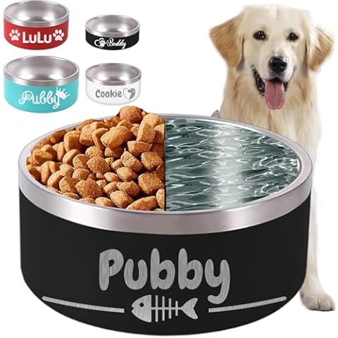 64OZ Personalized Dog Bowl Custom Laser Engraved Pet Name Non-Skid Double Wall Stainless Steel Insulated with Rubber Bottom Durable Pet Food Water Feeding Dishes-4 Sizes & Colors Cover