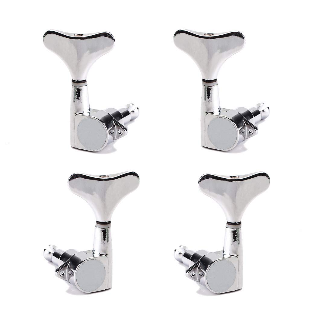 Alnicov Set di 4 Pioli di Sintonizzazione Cromati di Qualità Tuners Macchina Teste Per 4 Corde Basso Chitarra 2L 2R