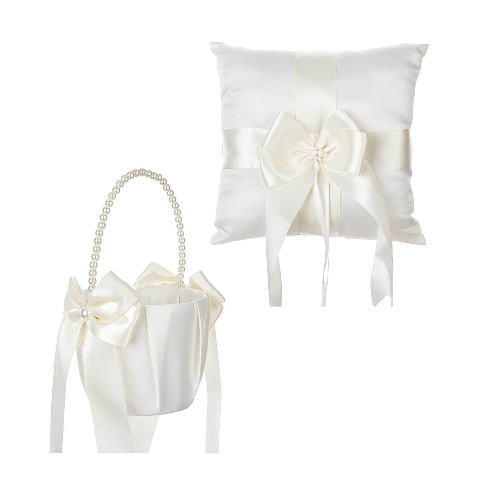 Bbajszx Rings Bearer Basket Soft Cushion Bows Rings Bearer Basket for Bridal & Banquets Punnet Bows Bridal Flower and Pillow