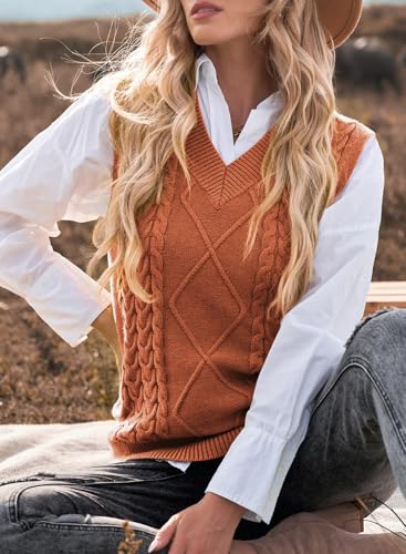 Image of EVALESS Oversized Sweater Vest for Women V Neck Sleeveless Solid Color Loose Pullover Sweater