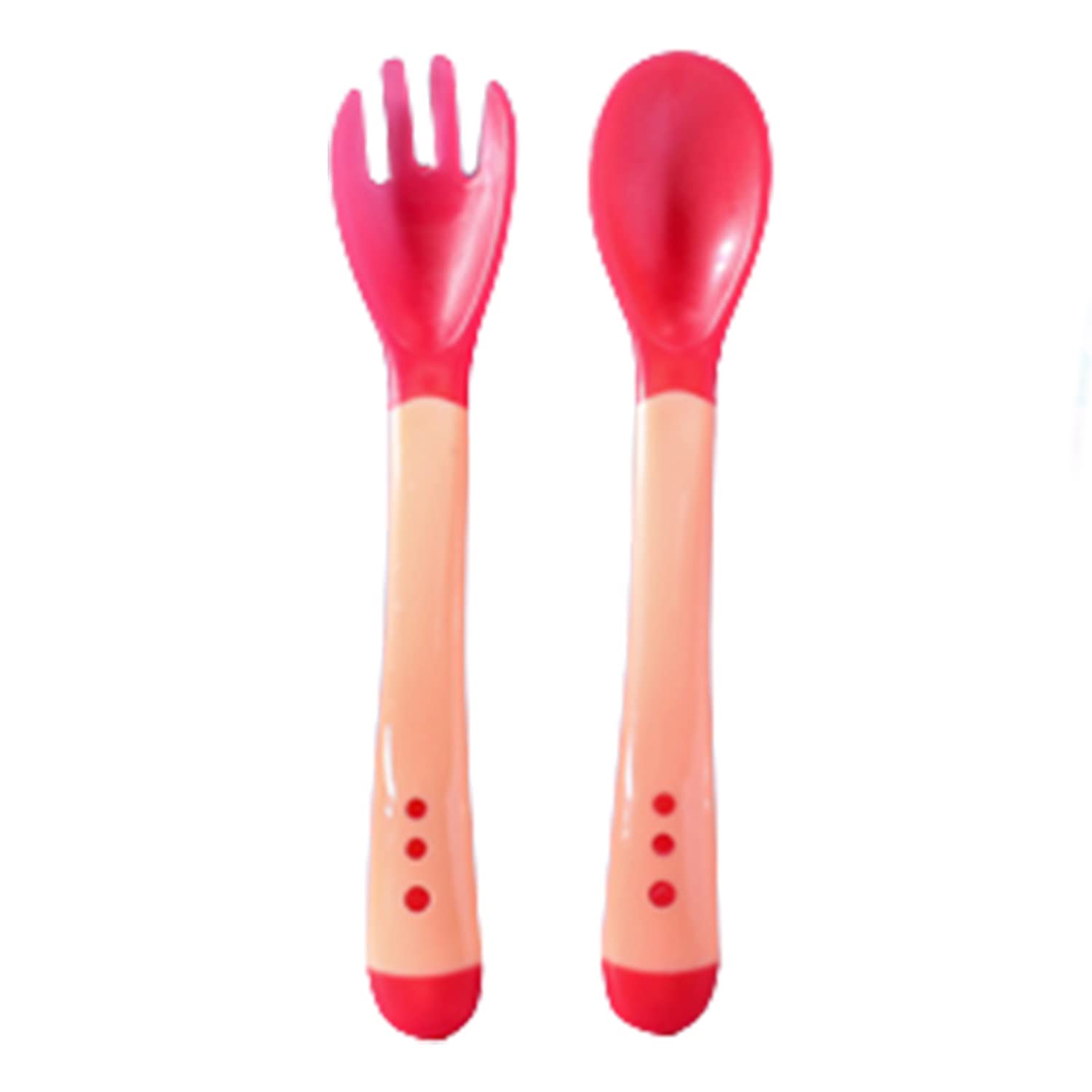 Syga2PCS Infant Baby Fork and Spoon Set Baby Feeding Learning Temperature Sensing Kid Utensils Toddler Anti-Choke Self Feeding Accessories (Silicone Spoon Pink Set)
