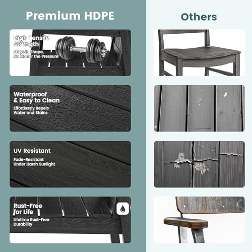 Image of Pamapic 5 PCS Outdoor Dining Set, Spacious HDPE Outdoor Table and Chairs, Wood Grain Patio Furniture Sets with Elegant Armrest, All-Weather Patio Dining Table with Umbrella Hole, Black