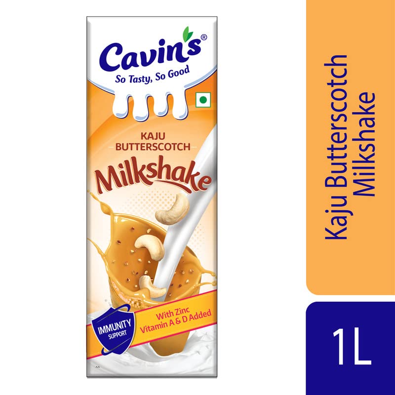 Image of Cavin's Kaju Butterscotch Milkshake, Enriched with Zinc, Vitamin A & D for Immunity Support, No Added Preservatives, 1Litre