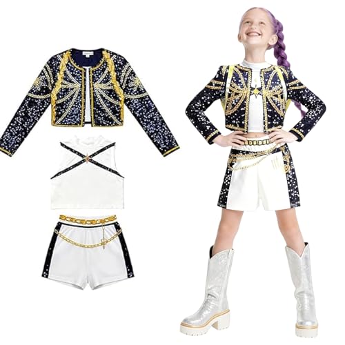 Rehecher Disfraz de Cosplay Rumi – Chaqueta Negra + Camiseta Blanca + Pantalones Cortos, para Halloween, Carnaval y Convenciones (130-140)
