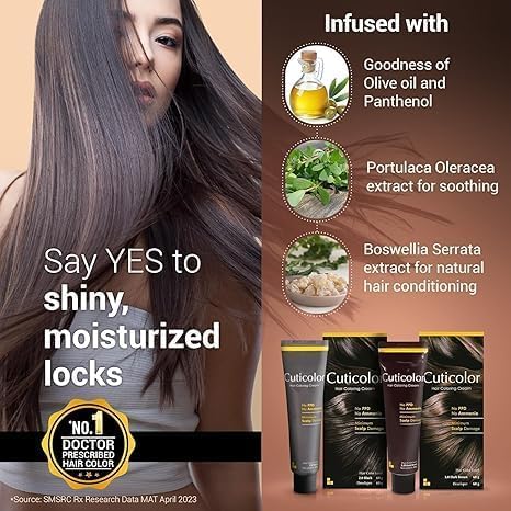 Permanent Hair Color Cream|Suitable for Sensitive Skin|Eco Mechanism to Preserve Scalp Health|No Ammonia|No PPD|Enriched with Portulaca & Boseivela Extract-Dark Brown(60g)