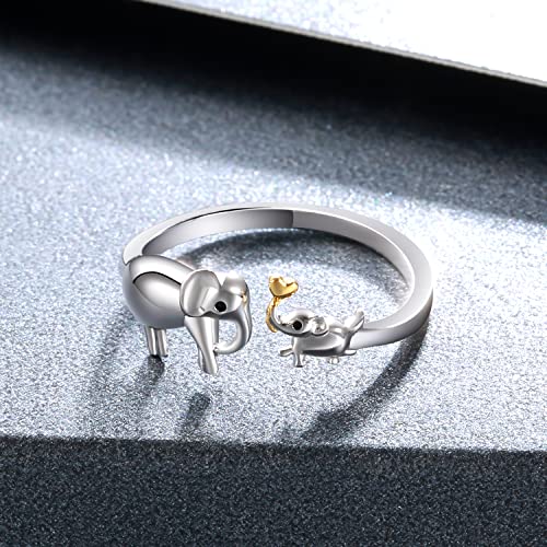 Ogoodsunj Mother Daughter Jewelry Elephant/Bunny/Turtle: 925 Sterling Silver Adjustable Love Heart Ring Necklace Bracelet Mom Child Animal Themed Jewelry Gift From Daughter Son (Elephant Ring) #TOP1