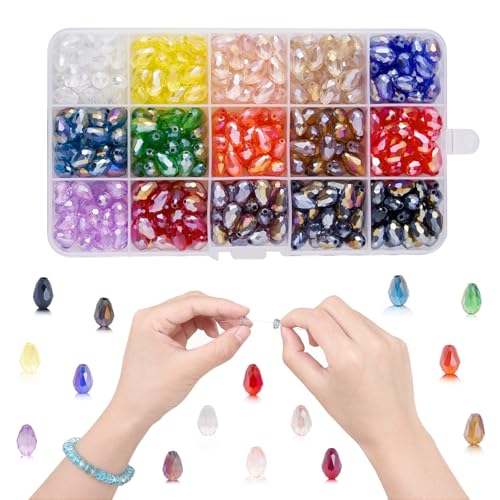 Image of Teardrop Glass Beads Vertical Hole, 8x11 mm Faceted Straight Hole Shape Crystal Spacer Beads