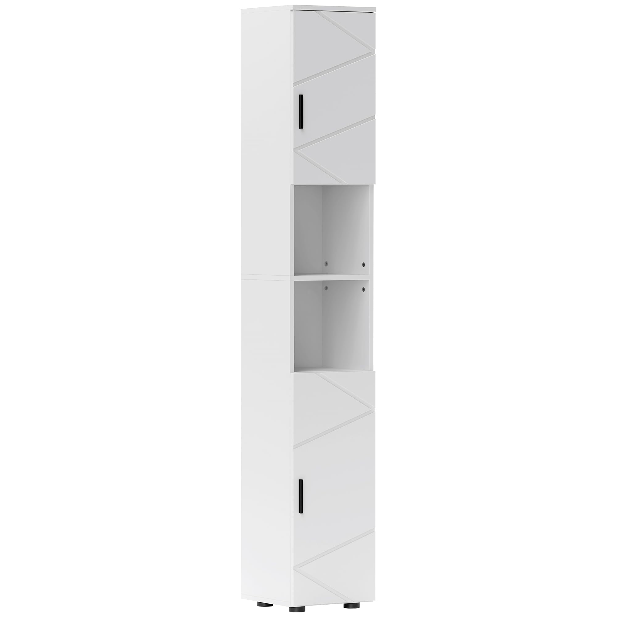 kleankin Slim Bathroom Cabinet, 183cm Tall Bathroom Storage Cabinet with Soft Close Doors, Open Compartments and Adjustable Shelves, White